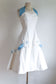 Vintage 1950s Dress - Stellar Designer Margaret Newman Cotton Halter Sundress w Floral Appliqués Size S