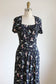 Vintage 1940s Dress - Charming French Poodle Novelty Print Navy Pastel Rayon Swing Dress Size S