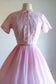 Vintage 1950s to 1960s Dress - Hydrangea Pink Lilac Voile w Heavy Embroidery Belted Dress + Bolero Size S