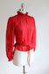 Vintage 1970s Scarlet Slinky Wasp Waist Blouse - Red Woven Stripe Top w Puff Sleeves + Tie Waist Size XS to S