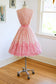 Vintage 1950s Dress - Hot Pink Silk Novelty Border Print "Lace" Sundress Size S