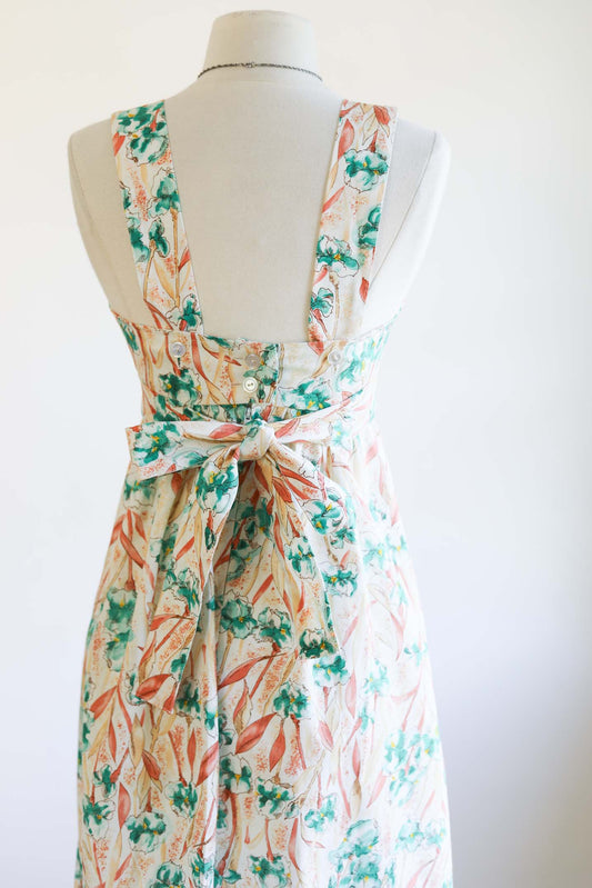 Vintage 1970s Deadstock Sundress - BEAUTIFUL IRISES Wide Strap Sears Jr. Cotton Dress Size XS to S