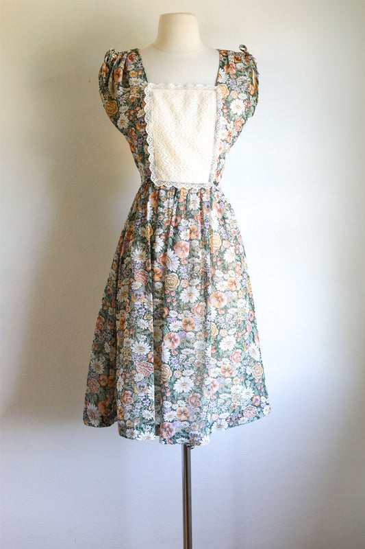 Vintage 1970s Dress - Dreamy Gauze Cotton Candi Jones Sundress w William Morris Style Print Size S