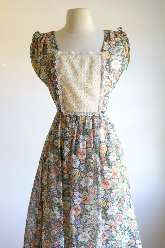 Vintage 1970s Dress - Dreamy Gauze Cotton Candi Jones Sundress w William Morris Style Print Size S