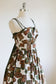 Vintage 1950s Dress - Smart Olive Green Daisy Print Cotton Shirtwaist w 5 Bakelite Buttons Size M to L