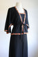 Vintage 70s Dress Set - Black Jersey Knit Maxi Sundress + Jacket w Cotton Embroidery Size S