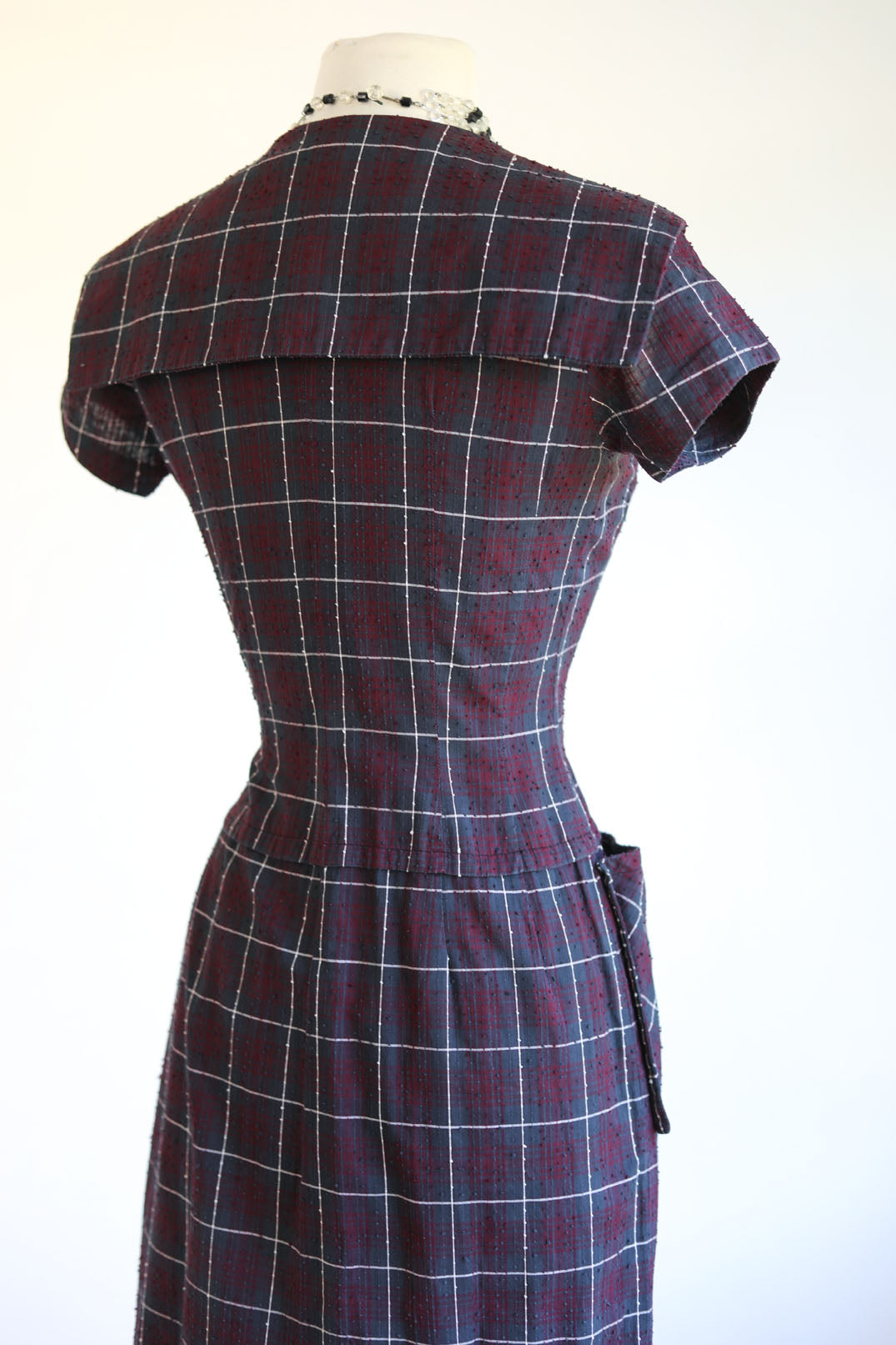 Vintage 1950s Dress - Pert Wine Charcoal Window Pane Plaid Cotton Bobbie Brooks Princess Dress Size S