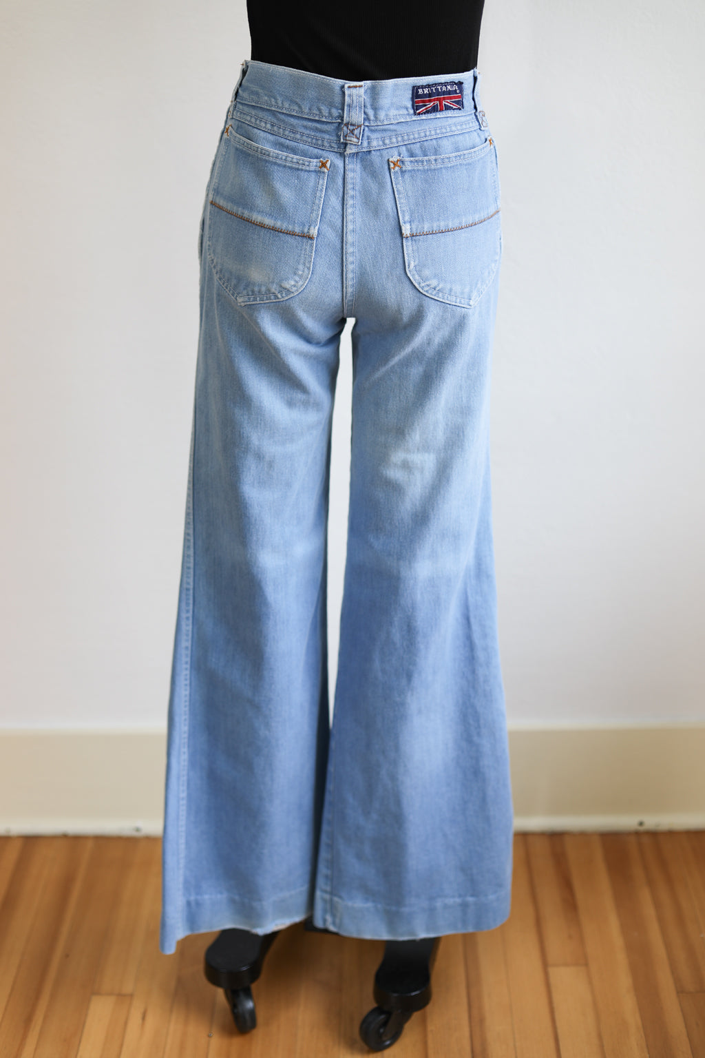 Vintage 1970s Light Wash Denim BRITANNIA Flares Jeans - THE BEST Mega Bell Bottoms W30"