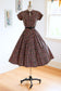 Vintage 1950s Dress - A Dream! Black Floral Cotton w Pink Rose Print & Full Circle Skirt Size XS to S