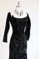 Vintage Goth 80s - Y2K Black Fully Sequined Bombshell Full Length 1960s Inspired Knit Dress - Neckline has FANGS Size XS