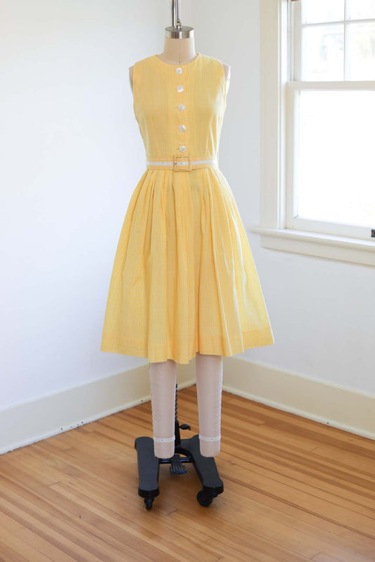 Vintage 1950s RARE Culottes Jumpsuit Dress - RARE Yellow Plaid Cotton Jerry Gilden Looks Like a Full-Skirted Dress but Actually a ROMPER Size XS