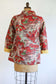 Vintage 1940s to 1950s Lounging Jacket - Stunning Deep Red + Metallic Gold Sailing Ship + Cottage Print Cotton Size XS to M