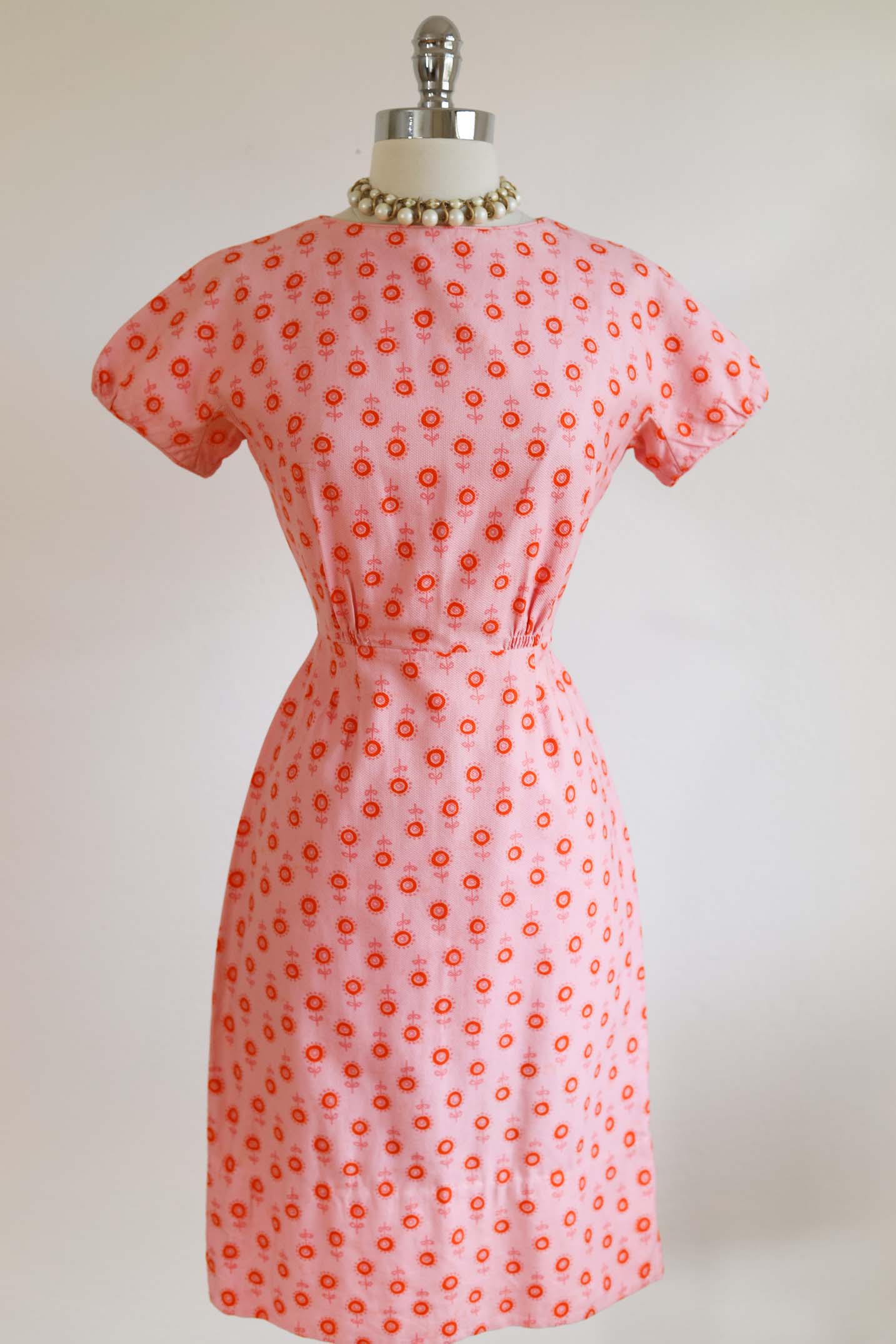Vintage 1950s Dress - SWEETIE PIE Lanz Original 1958 Dated Pink + Tangerine Cotton Pique Size S