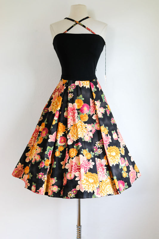 Vintage 1980s Dress - Stunning Deadstock/NWT Made in USA Polished Cotton Floral Sundress Size L