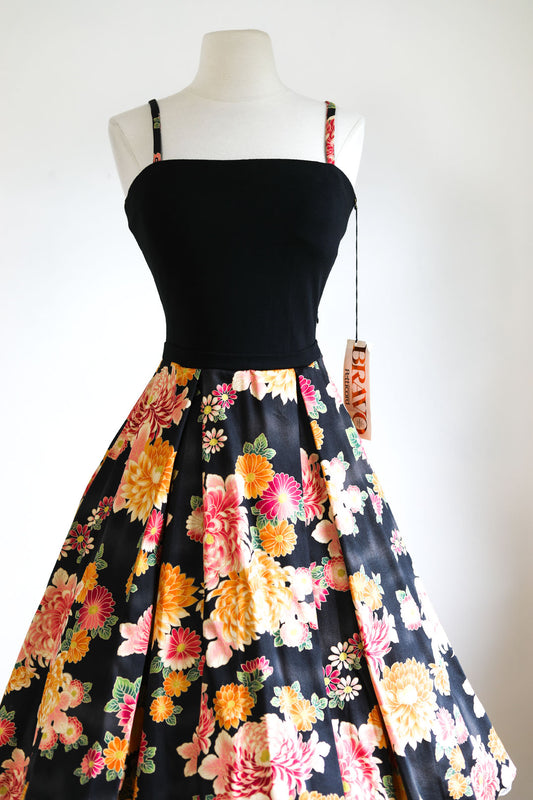 Vintage 1980s Dress - Stunning Deadstock/NWT Made in USA Polished Cotton Floral Sundress Size L