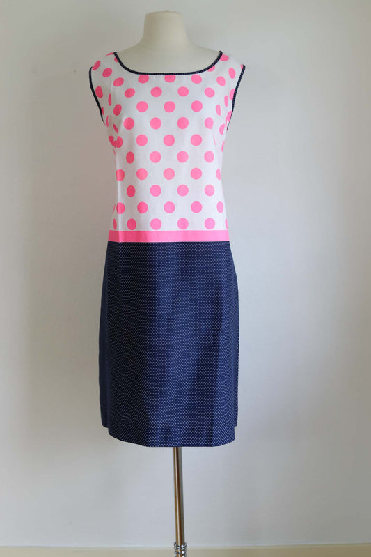 Vintage 1960s Dress - VOLUP Deadstock Darling Hot Pink Navy Polka Dot Cotton Mod Shift Sundress Size Volup L to XL