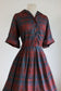 Vintage 1950s to 1960s Dress - Volup! Maroon + Navy Plaid SOFT Cotton Blend Day Dress Size XL