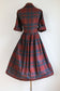 Vintage 1950s to 1960s Dress - Volup! Maroon + Navy Plaid SOFT Cotton Blend Day Dress Size XL