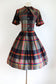 Vintage 1950s to 1960s Dress - Chambray Autumn Rainbow Plaid Cotton Day Dress w Lucite Size L to XL