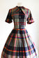 Vintage 1950s to 1960s Dress - Chambray Autumn Rainbow Plaid Cotton Day Dress w Lucite Size L to XL