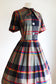 Vintage 1950s to 1960s Dress - Chambray Autumn Rainbow Plaid Cotton Day Dress w Lucite Size L to XL