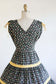 Vintage 1950s Dress - CUTIE! Black Aqua Yellow Butterfly + Easter egg Cotton Sundress w Tie Shoulders Size XS to S