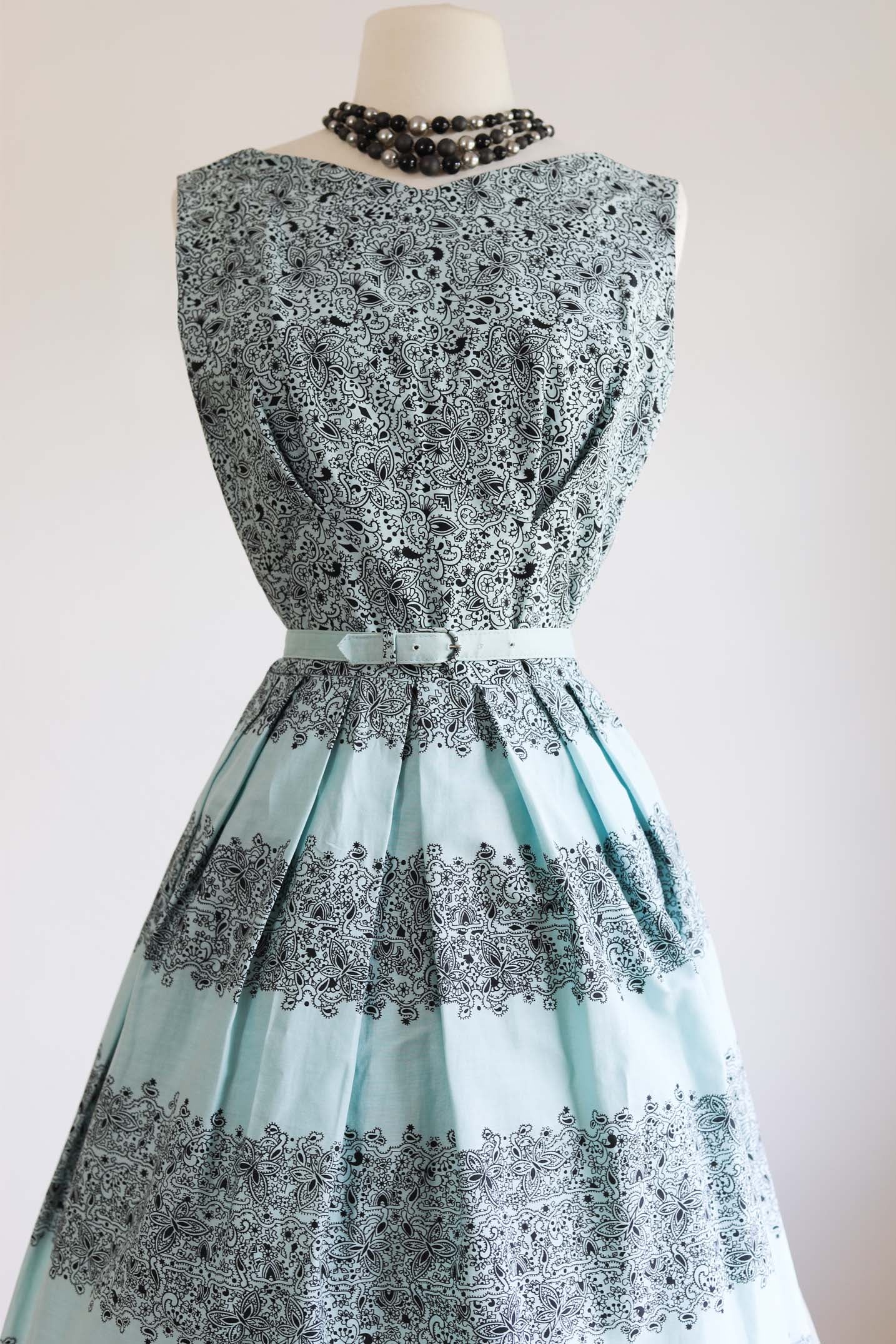 Vintage 1950s Dress - Beautiful Marta D Delphite Blue Black Cotton But Jumblelaya Vintage Vintage 1950s Dress - Beautiful Marta D Delphite Blue Black Cotton But Jumblelaya Vintage