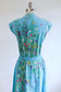 Vintage 1970s Dress - Gorgeous Aqua w Colorful Floral Wheat + Butterfly Border Print Cotton Seersucker Sundress Size S - M