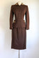 Vintage 1940s Suit - Stunning Chocolate Gabardine Wool Designer Blazer Jacket Skirt w Beaded Lotus Size S to M