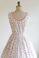 Vintage 1950s Dress - DARLING Pink Red Green Strawberry Print Cotton Sundress w Lace Size S