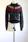 Vintage 1970s does 1940s Sweater - Cutest Black Rainbow Fair Isle Cardigan w Pom Poms Size M