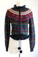 Vintage 1970s does 1940s Sweater - Cutest Black Rainbow Fair Isle Cardigan w Pom Poms Size M