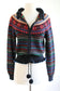 Vintage 1970s does 1940s Sweater - Cutest Black Rainbow Fair Isle Cardigan w Pom Poms Size M