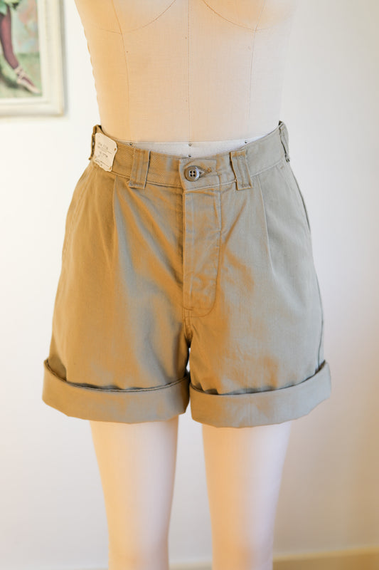 RARE Vintage 1980s does 1940s Deadstock Khaki Cotton Twill Adventure Utility Shorts -- Choose Your Pair!