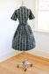 Vintage 1960s Dress - DARLING Sears Robin Egg Blue + Olive Heraldic Print Shirtwaist w Original Matching Belt Size M to L