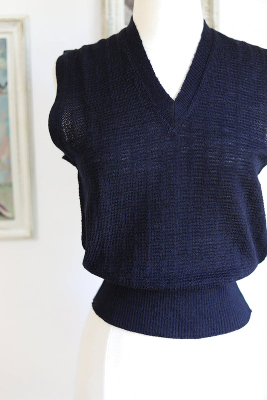 Vintage DEADSTOCK 1940s Knit Vest Top - Navy Blue All-Wool Canadian Sporty Knitwear Sweater Waistcoat Dark Academia - Choose Yours!