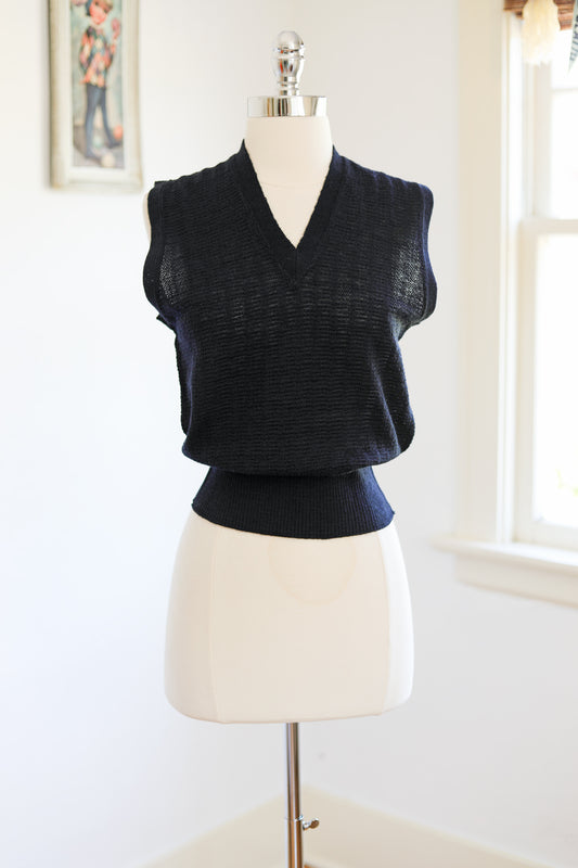 Vintage DEADSTOCK 1940s Knit Vest Top - Navy Blue All-Wool Canadian Sporty Knitwear Sweater Waistcoat Dark Academia - Choose Yours!