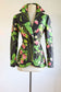 Vintage 1970s Quilted Jacket - Very Special Artsy "The Yard Birds" Black Chintz Cotton w Botanical Strawberry Print Size S to M