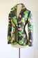 Vintage 1970s Quilted Jacket - Very Special Artsy "The Yard Birds" Black Chintz Cotton w Botanical Strawberry Print Size S to M