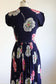 Vintage 1940s Dress - Luscious Midnight Cobalt + Chartreuse/Lime Massive Peony Flower Print Sundress Size XS to S