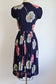 Vintage 1940s Dress - Luscious Midnight Cobalt + Chartreuse/Lime Massive Peony Flower Print Sundress Size XS to S