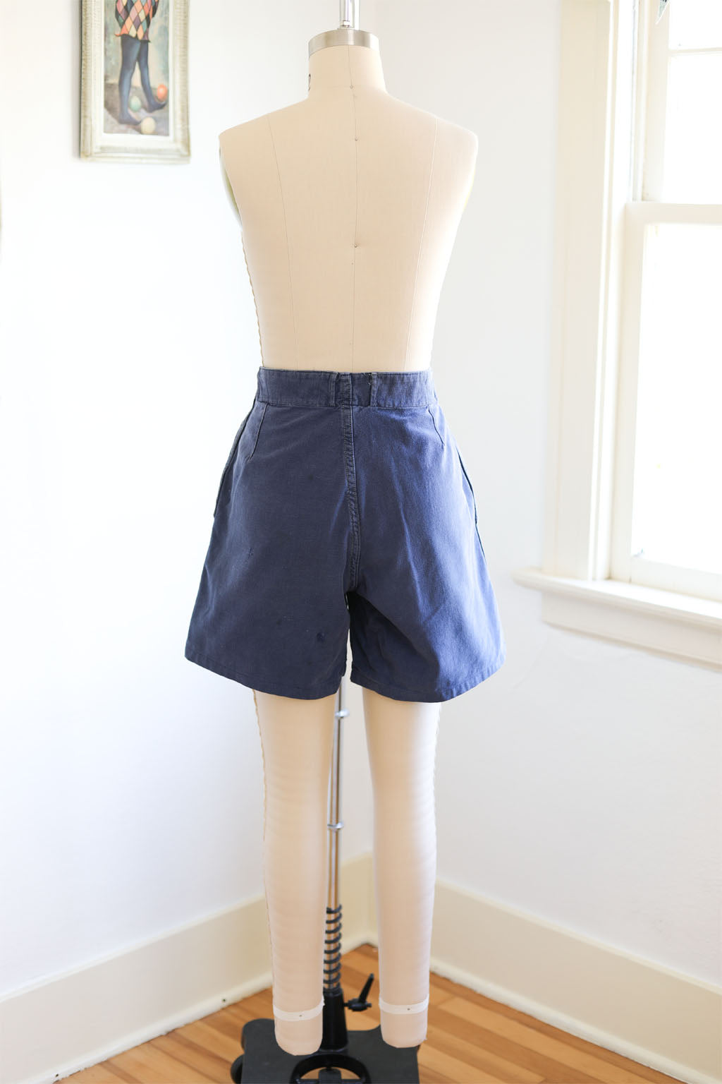 RARE Vintage 1940s Well-Worn Swedish Armed Forces Workwear Indigo Blue Denim Button-Fly Cotton Shorts -- Choose Your Pair!