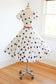 Vintage 1950s Dress - Charcoal White Polka Dot Cotton Circle Skirt Sundress w Rear Bows Size L to XL