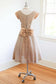 Vintage 1950s Dress - DIVINE Latte Lace over Blush Pink Cocktail Party Dress w Sweeping Bow Size M