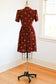 Vintage 1930s Dress - SUPER CUTE & AS-IS Novelty Puff Sleeve Raisin-Hued Rayon Junior's Frock w Oak Leaves + Acorns Size S to M