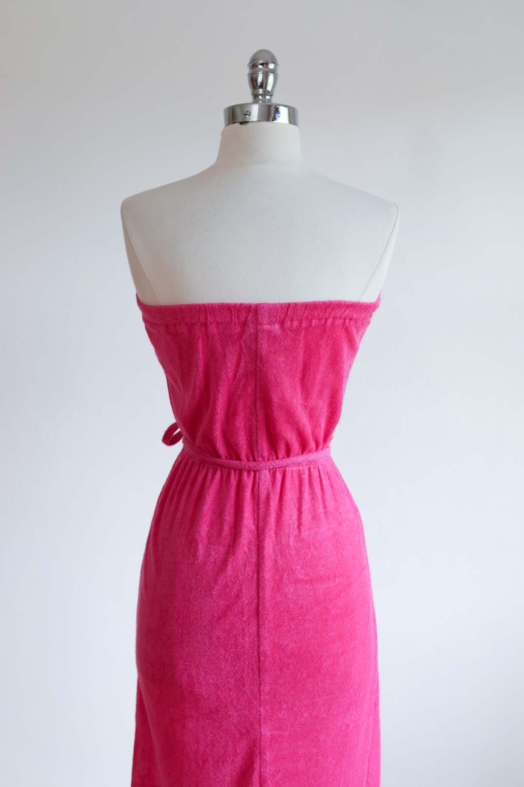 Vintage 1970s Dress - BARBIECORE Hot Pink Blue Yellow Color Block Terrycloth Tube Top Sundress Size XS S M