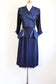 Vintage 1940s Designer Dress - Stellar High-Style Blue Rayon/Taffeta Samuel Grossman w Witchy Crescent Moons Size XS to Small