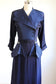 Vintage 1940s Designer Dress - Stellar High-Style Blue Rayon/Taffeta Samuel Grossman w Witchy Crescent Moons Size XS to Small