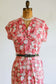 Vintage 1940s to 1950s Dress - STUNNING Gently As-is Rose Red Olive Linen Rayon Peony Print Dress Size L