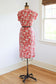 Vintage 1940s to 1950s Dress - STUNNING Gently As-is Rose Red Olive Linen Rayon Peony Print Dress Size L